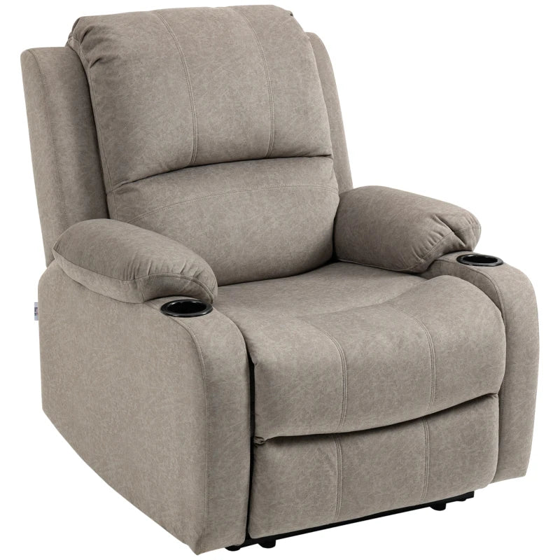 Microfibre Recliner Chair with Adjustable Leg Rest and Cup Holders for Living Room Comfort, Brown