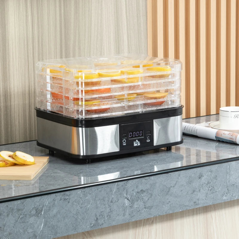 5-Tier Stainless Steel Food Dehydrator - 245W Adjustable Temperature & Timer, LCD Display for Fruits, Vegetables, Jerky & Pet Treats