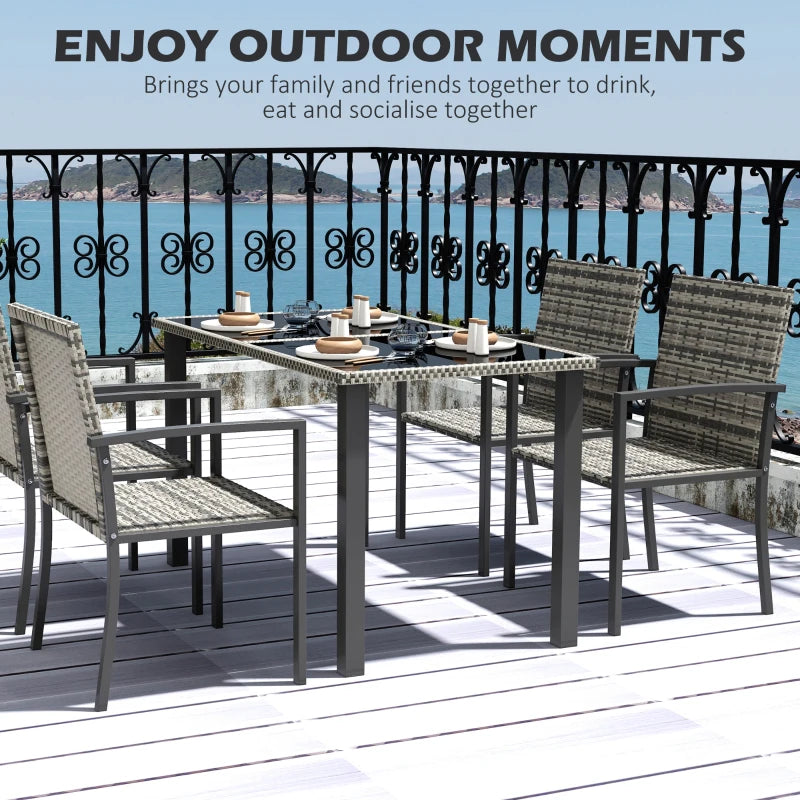 5-Piece Outdoor Dining Set with Glass Tabletop and 4 Chairs - Mixed Grey