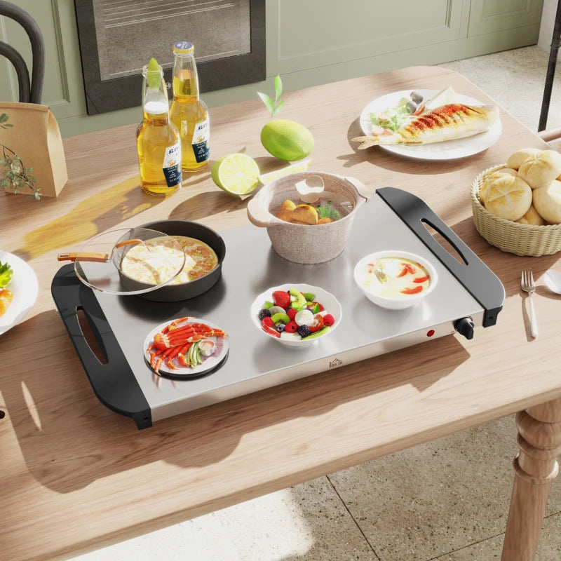 4 Tray Electric Food Warmer Buffet Server - Adjustable Temperature, 300W, Cool Touch Handles, 2 x 2.4L & 2 x 1L Pans