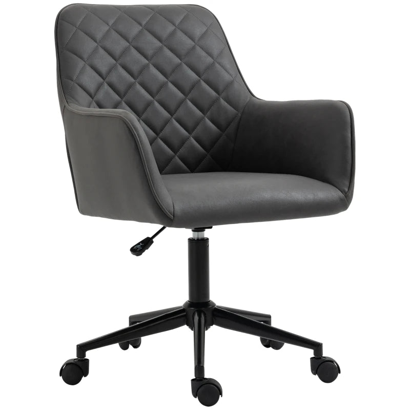 Vinsetto Grey Office Desk Chair - Leather-Feel Swivel Computer Chair with Rolling Wheels & Adjustable Height for Home
