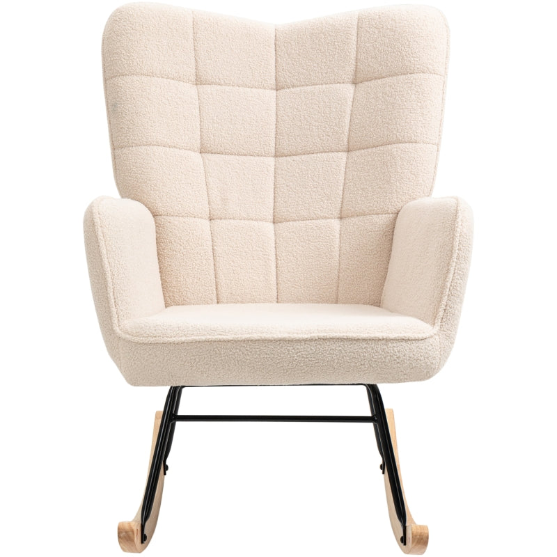 Berber Fleece Nursery Glider Rocker for Nursing and Relaxation, Wingback Rocking Chair in Beige for Living Room