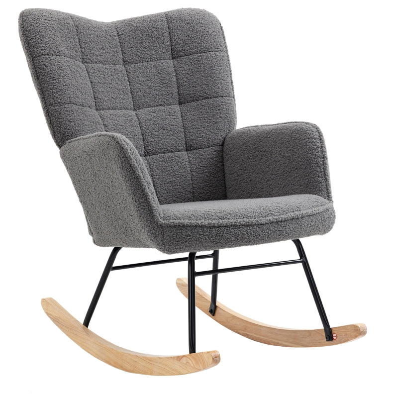 Berber Fleece Nursery Glider Rocker for Nursing, Wingback Rocking Chair in Dark Grey for Living Room