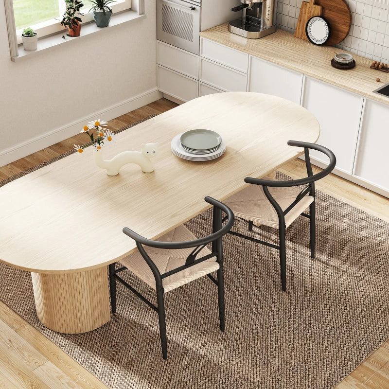 Set of 2 Modern Weave Dining Chairs with Y-Shaped Backrest and Hemp Seat - Black and Beige