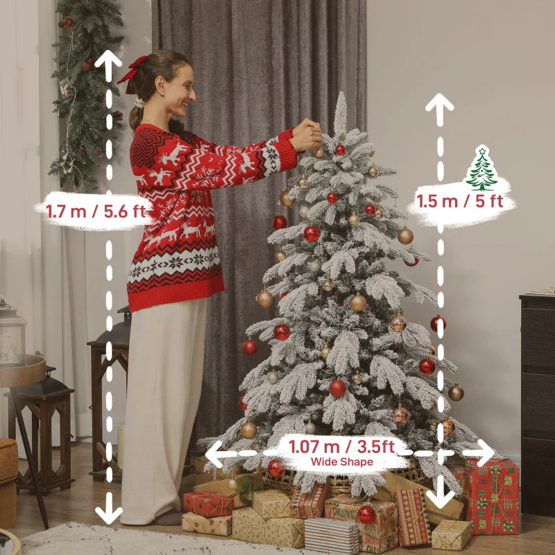 5ft Super Flocked Christmas Tree - Lush Green & White Snowy Tips - Perfect Holiday Decor for Home & Office