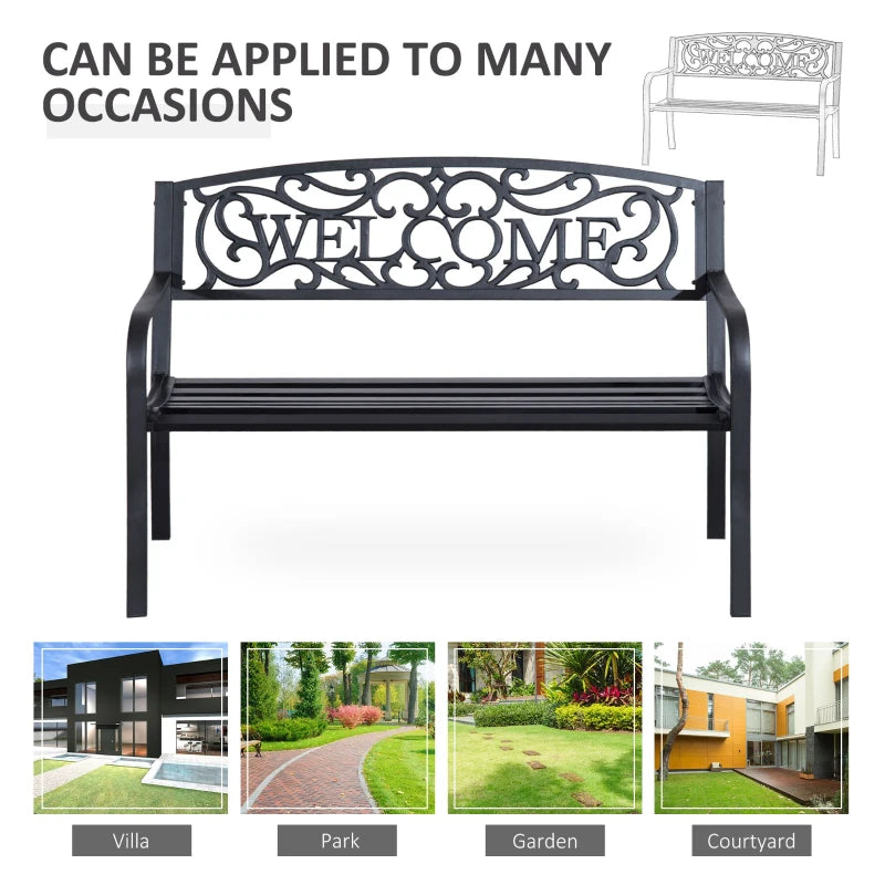 Black Steel Garden Bench - 126x60x85 cm