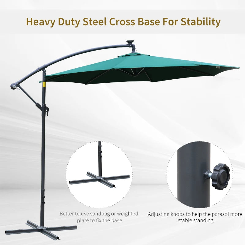 Green Solar LED Cantilever Parasol with Cross Base