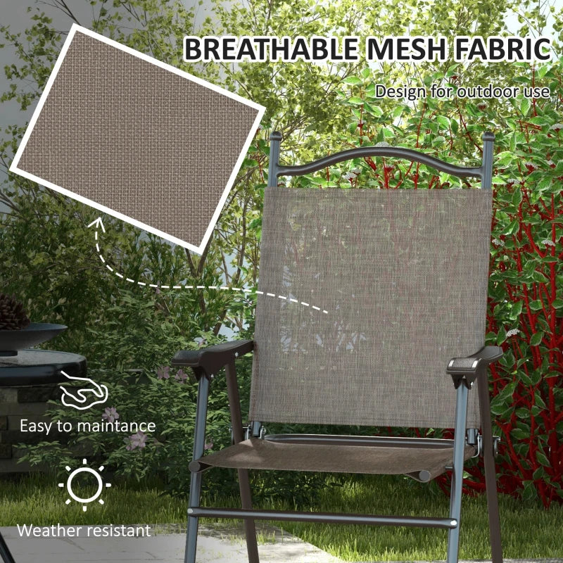 Set of 2 Folding Garden Chairs with Mesh Seats - Outdoor Patio Furniture, Brown