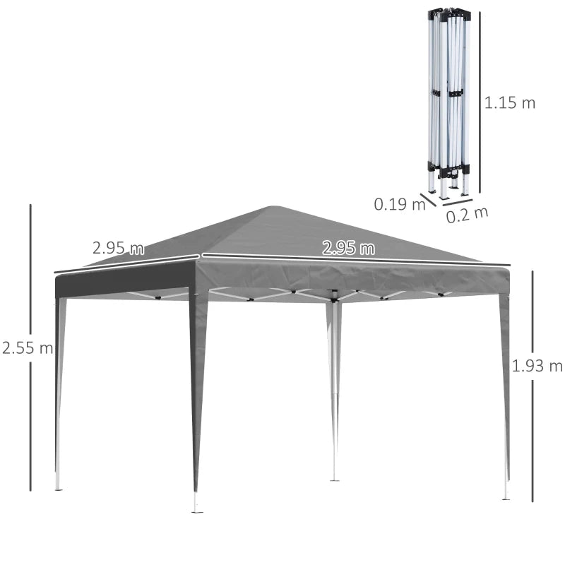 Grey 3x3m Pop Up Garden Gazebo Tent with Adjustable Height & Carrying Bag