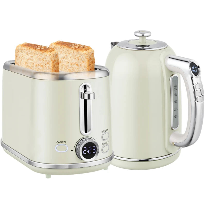 Polished Retro Grey Kettle and Toaster Set - Stylish 40-100°C Temperature Control for Modern Kitchens