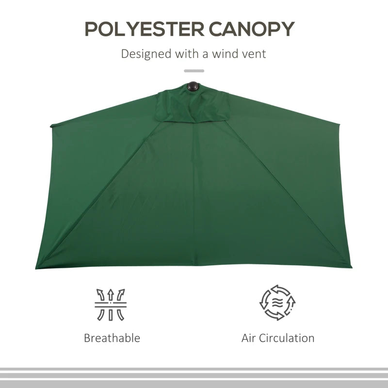 Green Half Round Balcony Parasol with Crank Handle (2.3m)