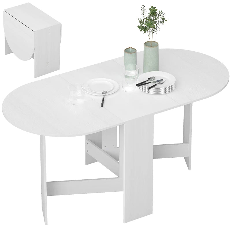 Folding Drop Leaf Dining Table for Small Spaces - Oval Ash Wood-Effect Tabletop for Dining Room