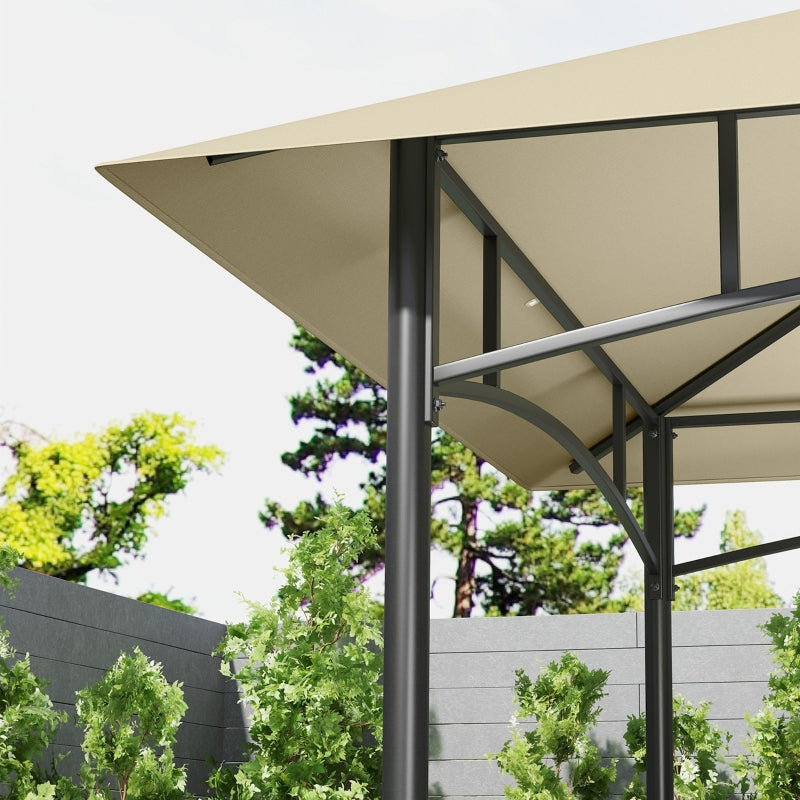 8' x 5' Beige Double Tiered Grill Gazebo Canopy with Side Shelves and Storage Baskets for Outdoor BBQ, Patio, and Picnic