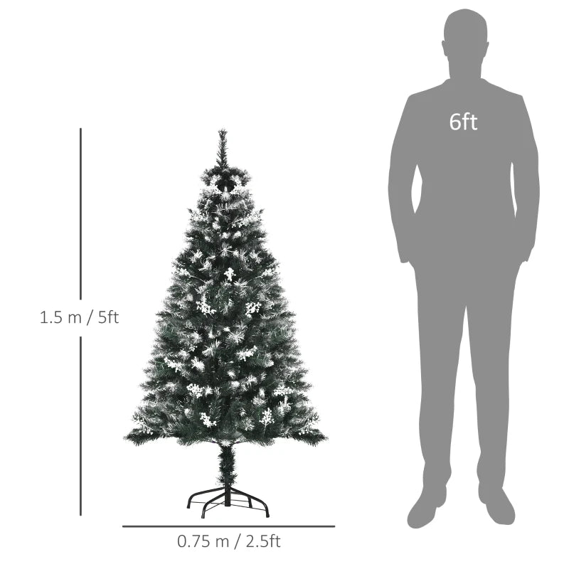 5FT Snow-Dipped Artificial Christmas Tree with White Berries & Star Topper | Indoor Holiday Decoration | Removable Stand