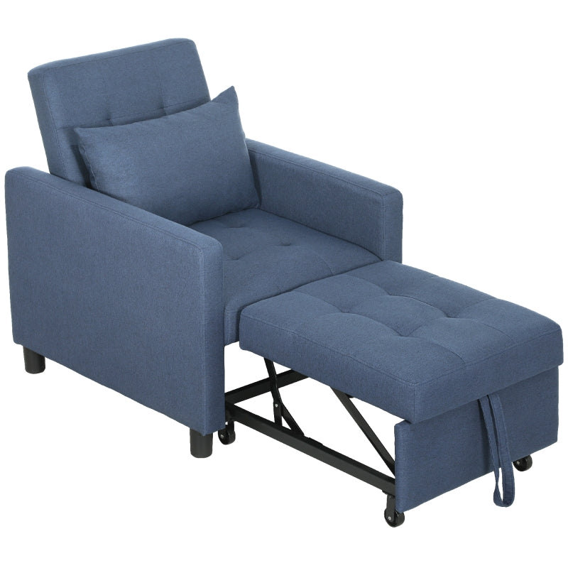 Convertible 3-in-1 Chair Bed with Adjustable Backrest, Pillow and Footrest for Living Room, Blue