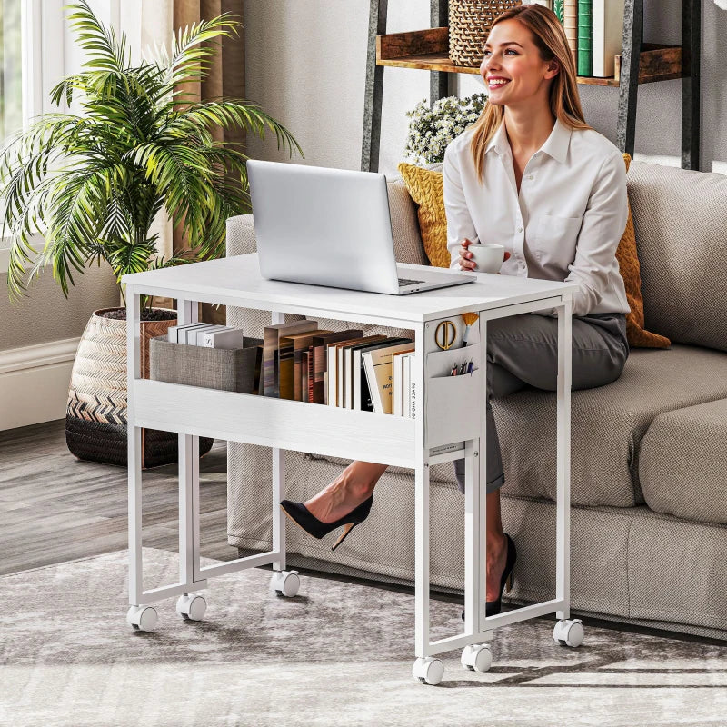 80 cm White Drop Leaf Writing Desk - Compact Home Office Workstation with Versatile Folding Design