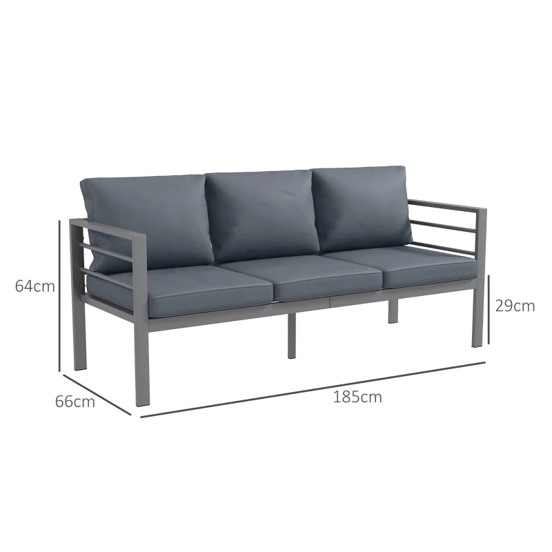 Grey Aluminium 3-Seater Garden Bench with Cushions