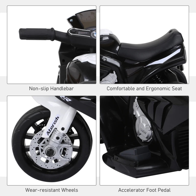 Electric Kids Ride On BMW Motorbike with Headlights Music 6V Black Toy Vehicle
