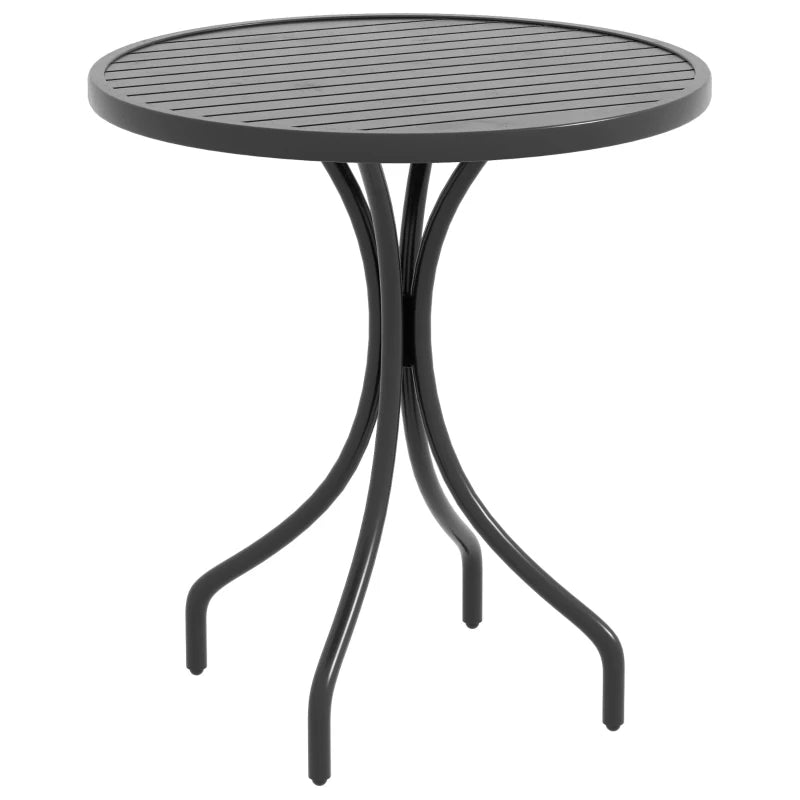 Black Steel Round Patio Side Table - 66cm Outdoor Garden Furniture
