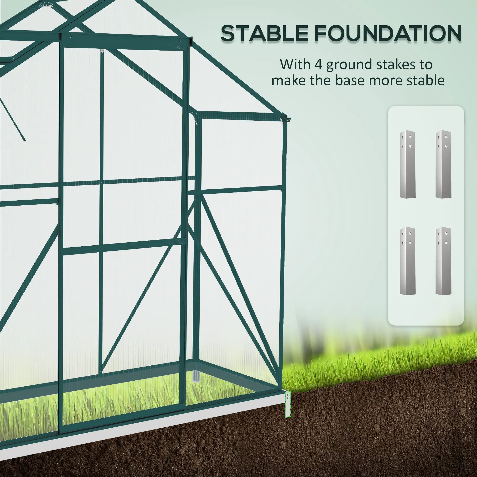 6ft x 2.5ft Green Polycarbonate Walk-In Greenhouse with Rain Gutter, Sliding Door, Window & Foundation