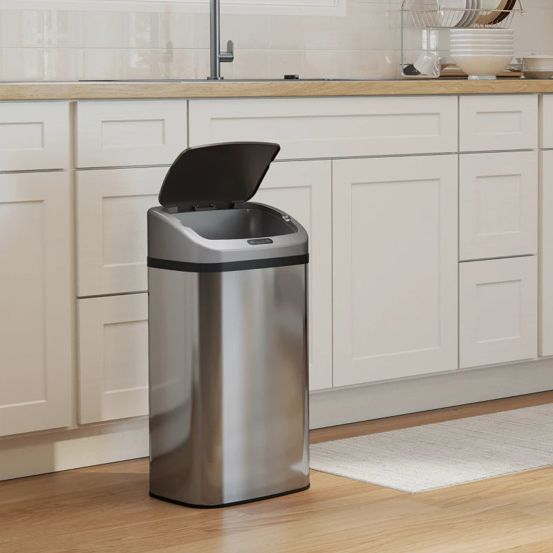 48L Stainless Steel Touchless Sensor Trash Bin Silver Tone