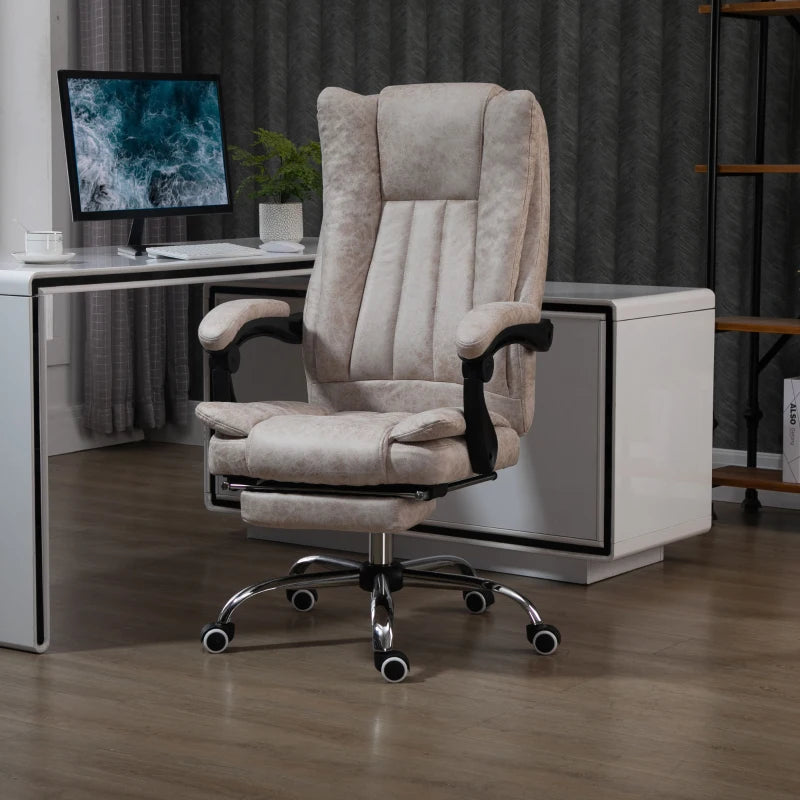 Vinsetto Microfibre Home Office Chair - Reclining Desk Chair with Armrests, Swivel Wheels & Footrest in Beige