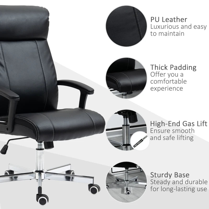 Vinsetto High Back Massage Office Chair - PU Leather Desk Chair with 6 Point Massage, Adjustable Height & Remote Control, Black