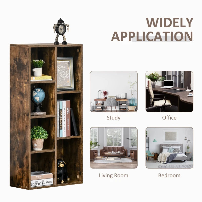 Rustic Brown Seven-Cube Bookcase - Stylish Storage Solution for Home & Office, Modern Wood Effect Design