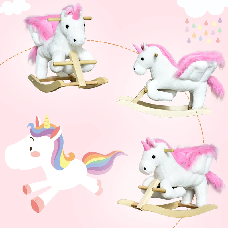 Plush Unicorn Rocking Horse Toy with Music | Wooden Base Rocker for Kids Ages 1.5-3 Years | Fun & Safe