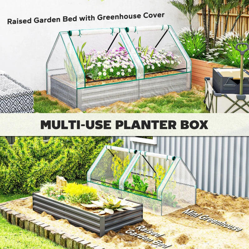 Metal Planter Box with Greenhouse Cover for Herbs