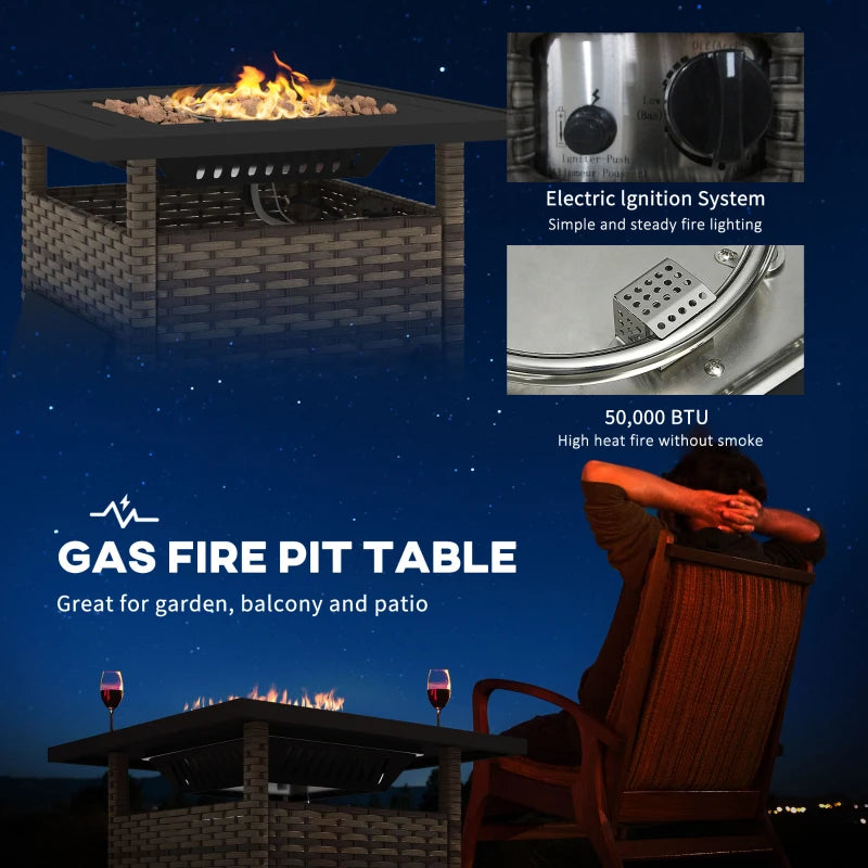 50,000 BTU Brown Fire Pit Table with Cover - 72.5 x 72.5cm Outdoor Heating Solution