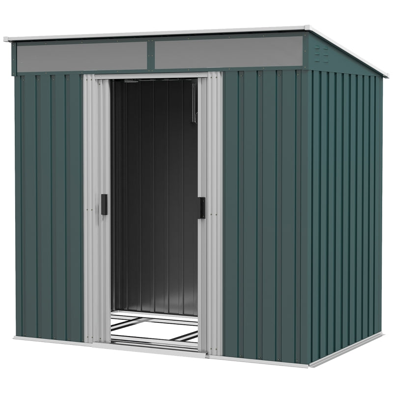 6.5ft x 4ft Green Metal Shed With Sloping Roof