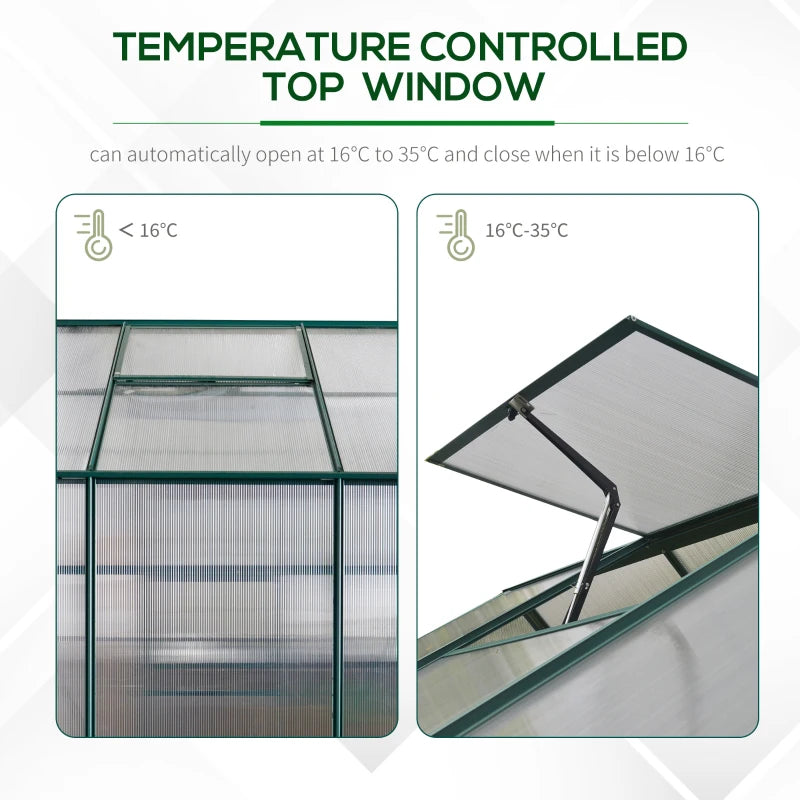 Green Polycarbonate Garden Greenhouse with Plant Bed, 6x6ft