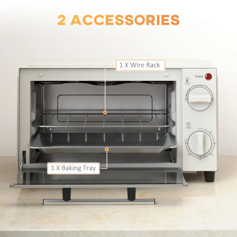 Compact 9L Mini Oven & Electric Grill - Adjustable Temp, Timer, Dishwasher Safe Tray, 750W, Cream Color - Perfect for Small Spaces