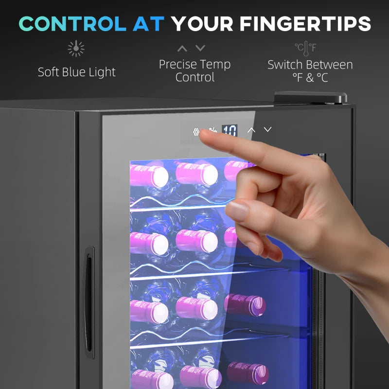 20-Bottle Countertop Wine Fridge - Black, Perfect for Home or Office, Stylish Wine Cooler with Adjustable Temperature