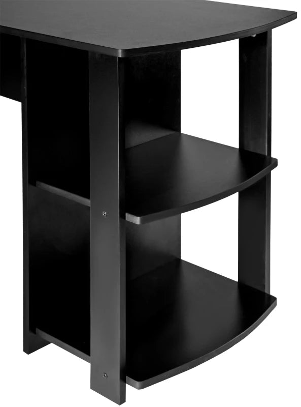L-Shaped Corner Computer Desk with Storage Shelves - Large Home Office Gaming Desk, Easy Assembly, 140x140x75 cm, Black