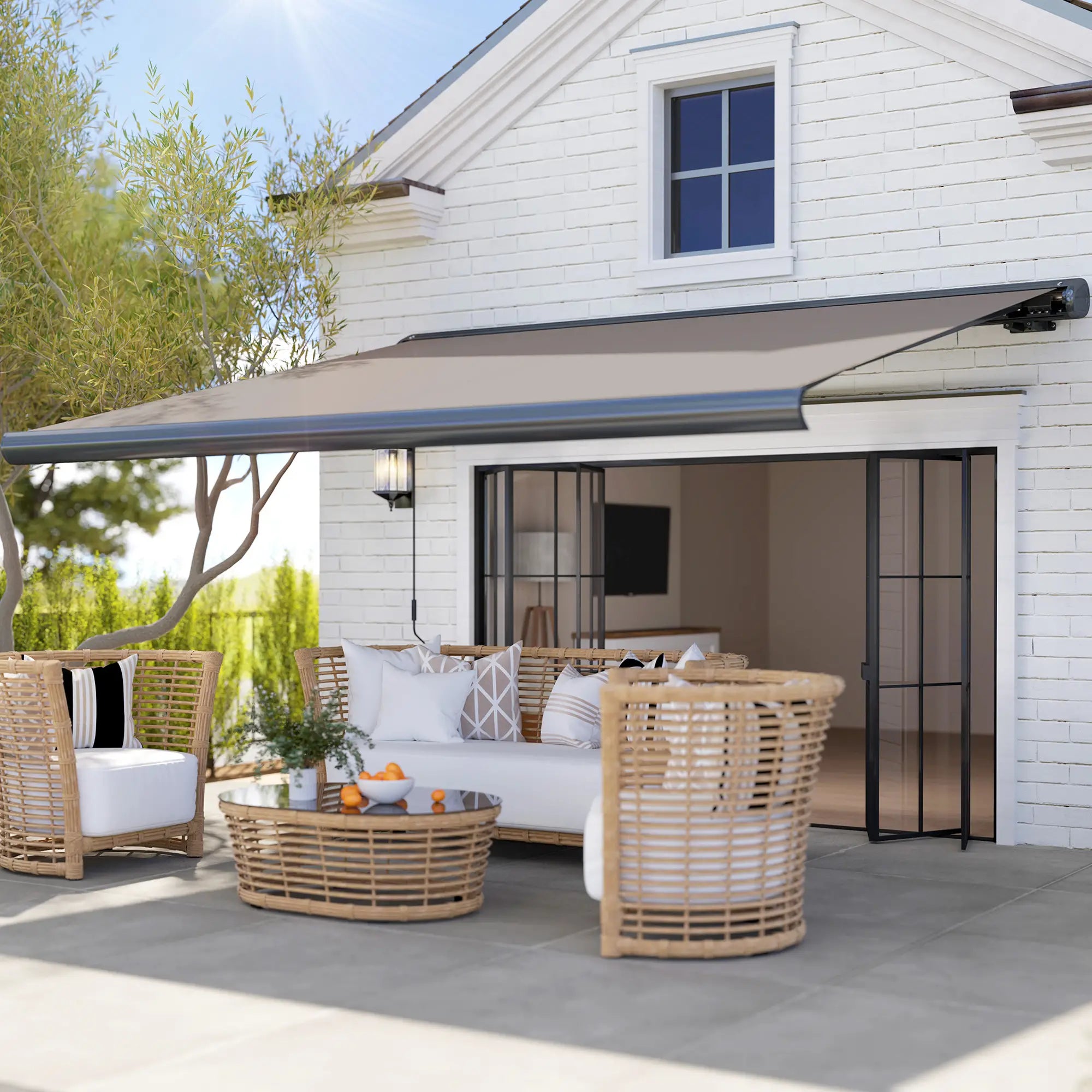 3.5m x 3m Electric Awning with Remote Controller - Aluminium Frame DIY Retractable Awning, UV50+ Sun Shade Canopy