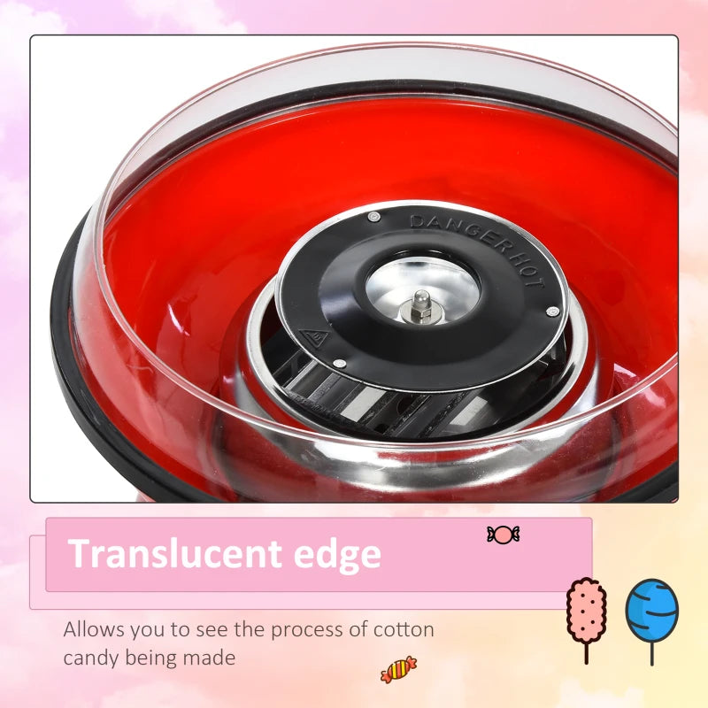 450W Electric Candyfloss Machine Kit - Non-Stick Plates, Fairground Fun for Kids & Adults, Perfect Party Gift, Red Metal Body & Accessories