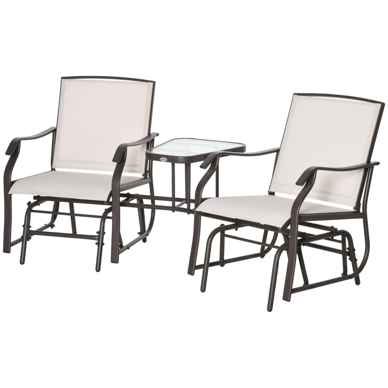 Brown Outdoor Double Glider Rocking Chairs with Glass Top Table