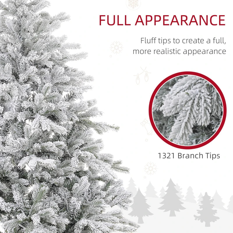 6ft Snow-Flocked Artificial Christmas Tree with LED Lights - Bushy, Realistic Holiday Decor for Festive Home Decoration