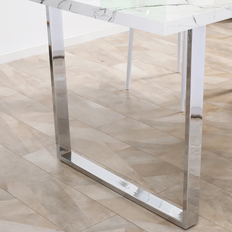 Modern Rectangular Dining Table for 6-8 People - 160 cm White Marble Effect Top with Steel Legs - Kitchen Furniture