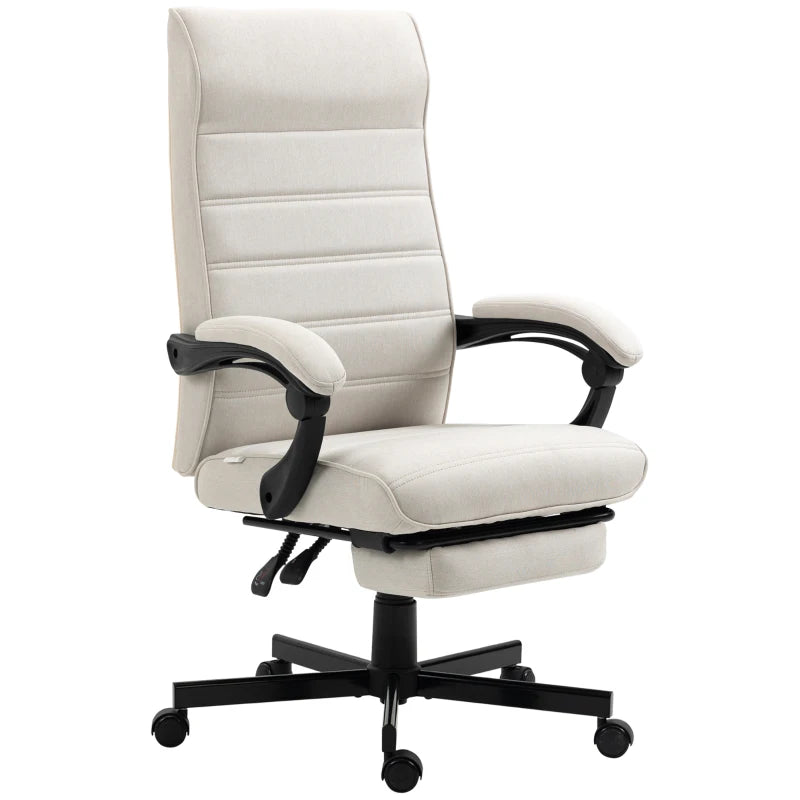 Vinsetto Cream White Office Chair - Adjustable Height Fabric Swivel Desk Chair with Rolling Wheels for Home Office & Study