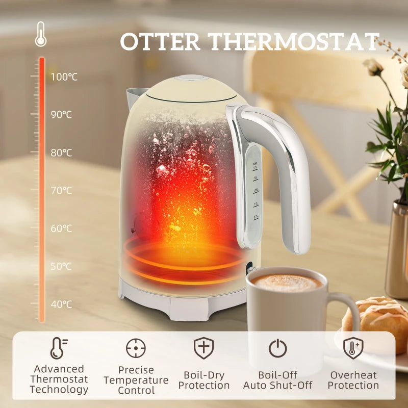 Retro 3000W Cream Kettle and Toaster Set - Stylish Kitchen Appliances for Perfect Breakfasts