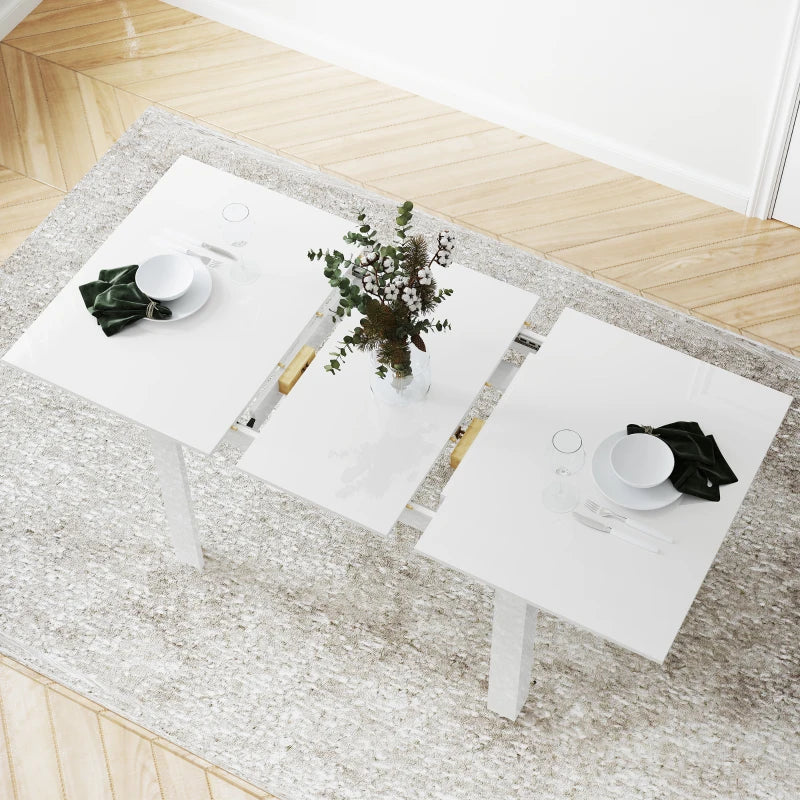 Extendable Six-Person High Gloss White Dining Table - Modern Design for Elegant Dining Rooms