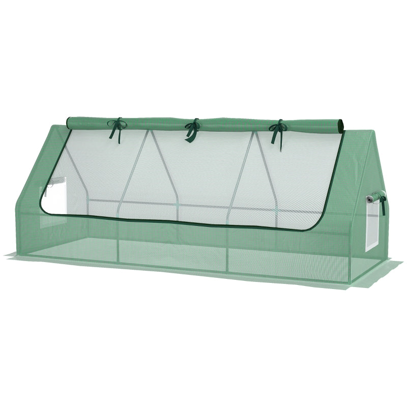 Green Mini Poly Tunnel Greenhouse with Mesh Windows, 240x90x90cm