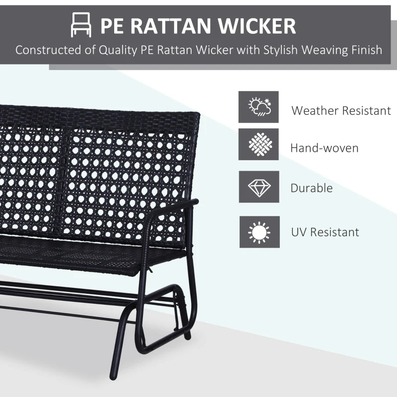 Black 2-Seater Rattan Glider Bench with Steel Frame