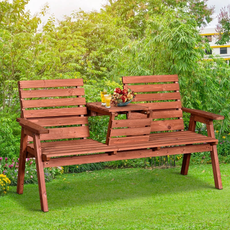 Convertible 2-3 Seater Fir Wood Outdoor Bench - Natural Wood Tone