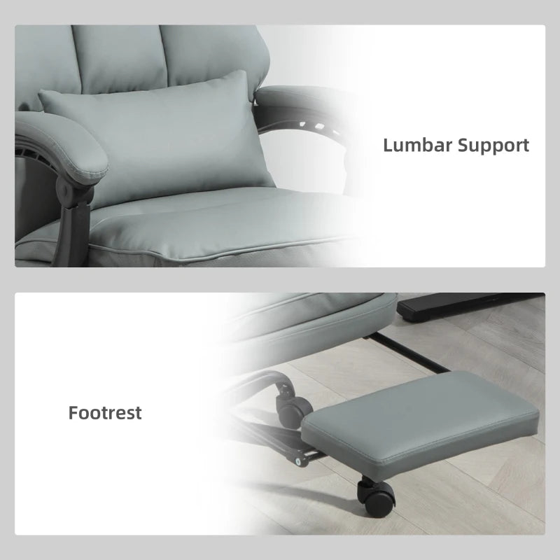 Ergonomic Faux Leather Reclining Office Chair with Footrest - Stylish Grey Comfort for Home & Office