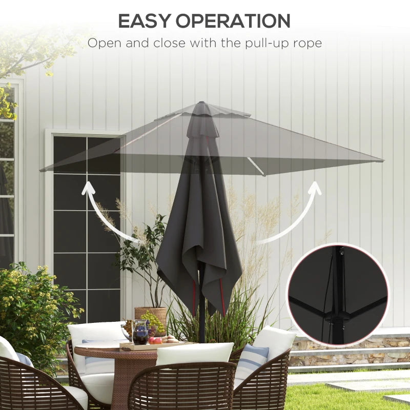 Square Canopy Parasol with Contrast Piping - Grey/Red, 215cm