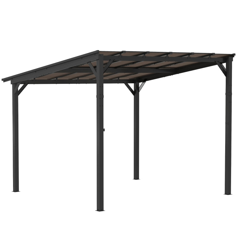 3x3m Dark Grey Metal Pergola with UPF 50+ Waterproof Polycarbonate Roof - Wall-Mounted or Free Standing Garden Gazebo, Wind-Resistant Outdoor Sun Shade